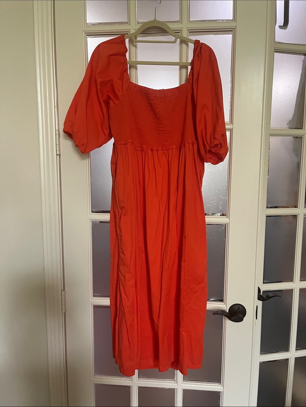 XXL Free Assembly Women’s Orange smocked bodice Midi Puff Sleeve Dress